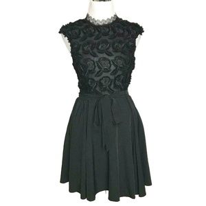 Clara Story Dress Black Rosettes Sheer Bodice